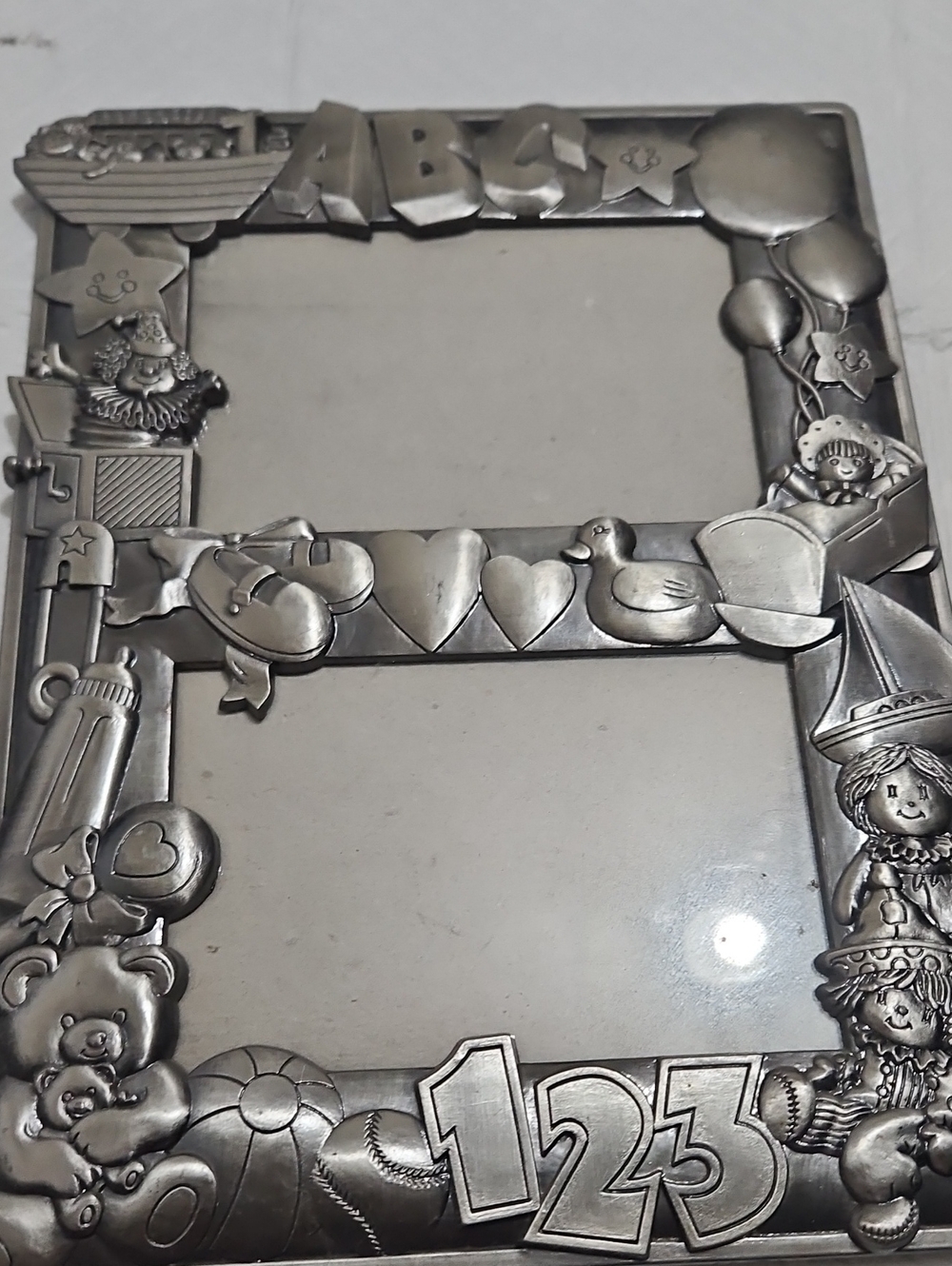 Silver Baby-Themed Double Picture Frame - 123 Design